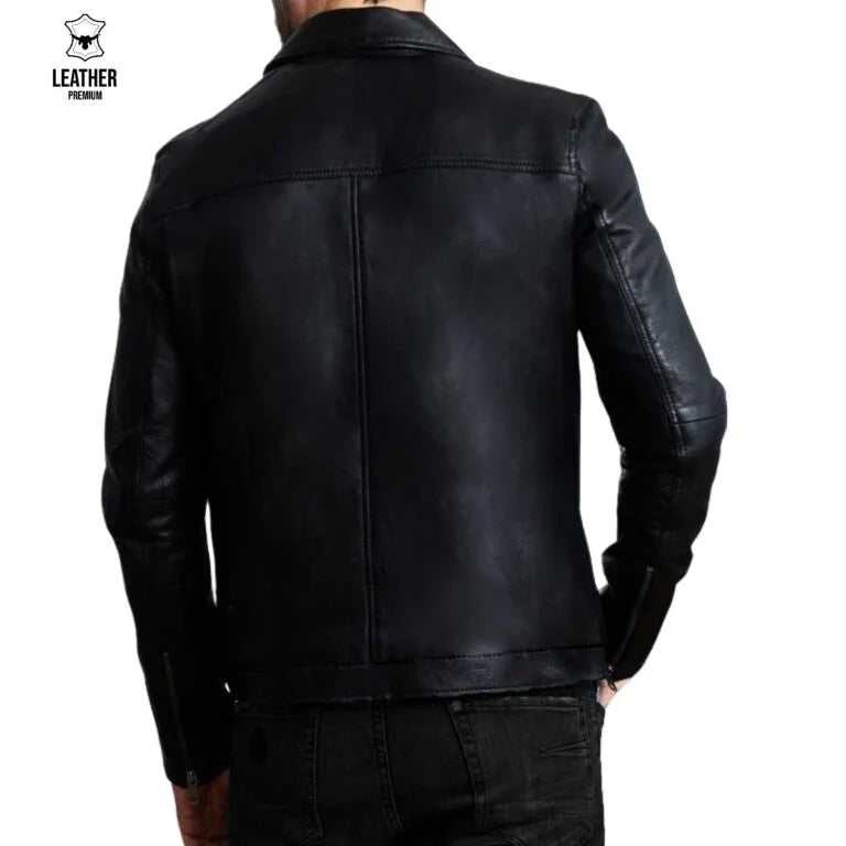 Blouson confort en cuir d’agneau souple Noir